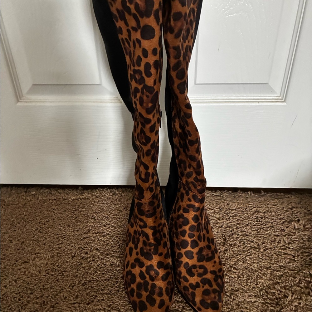 Leopard Print Knee-High Boots